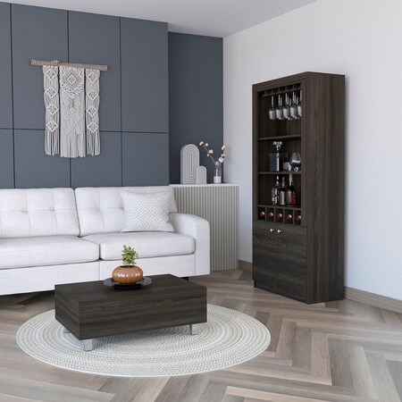Tuhome Bradford 2 Piece Living Room Set, Bar Cabinet, Coffee Table, Espresso CLIV46